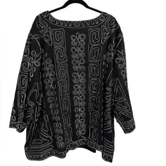 Maggie Barnes Black & White Embroidered Aztec Geometric Blazer SZ 5X Lagenlook - Picture 3 of 8